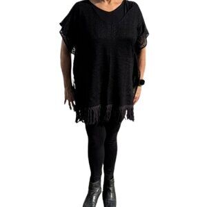 Melrose and Market Black Fringe Swim Cover Up Tunic One Size
